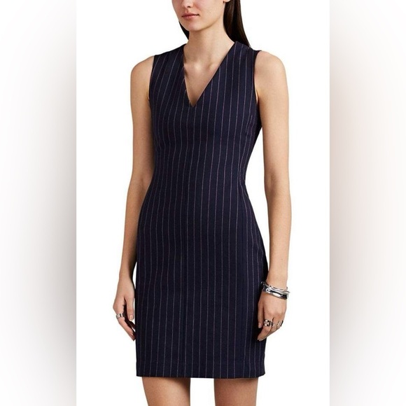 Rag & Bone Women’s Lexi Pinstripe Sheath Preppy Dress Navy/White/Red 8 - Picture 1 of 13